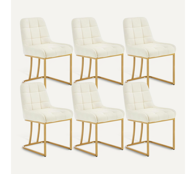 Lot De 6 Chaise Salle à Manger, Chaise Cuisine Rembourrée En Velours, Avec Dossier, Crème