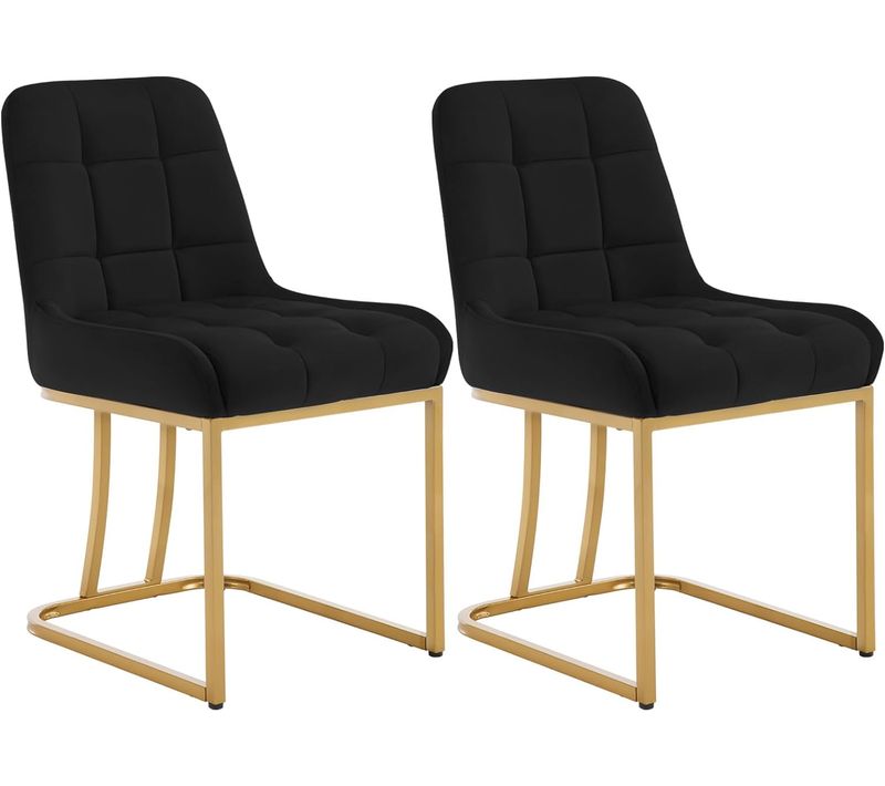 Lot De 2 Chaise Salle à Manger,Chaise Cuisine Rembourrée En Velours,Avec Dossier,Forme D'arc,Noir