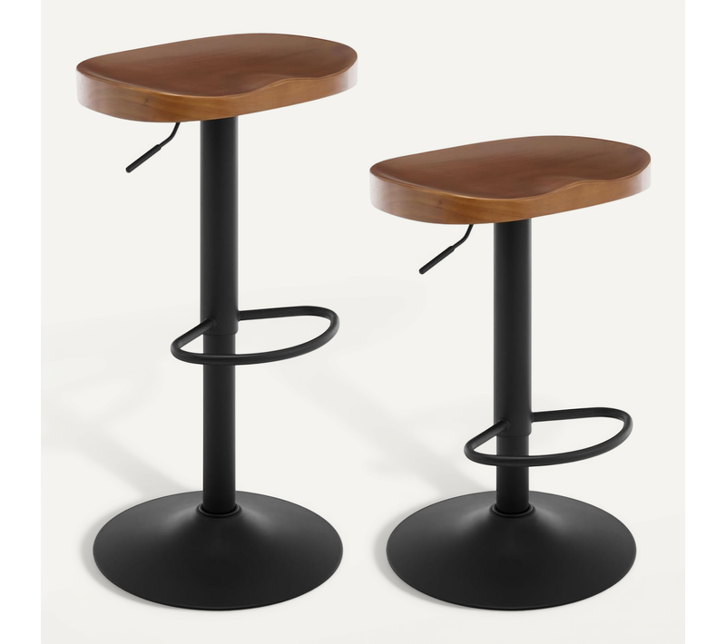 2 X Tabouret Bar Haut, Chaise De Bar, Hauteur Réglable, Pivotant, Avec Repose-Pieds, En Bois, Marron