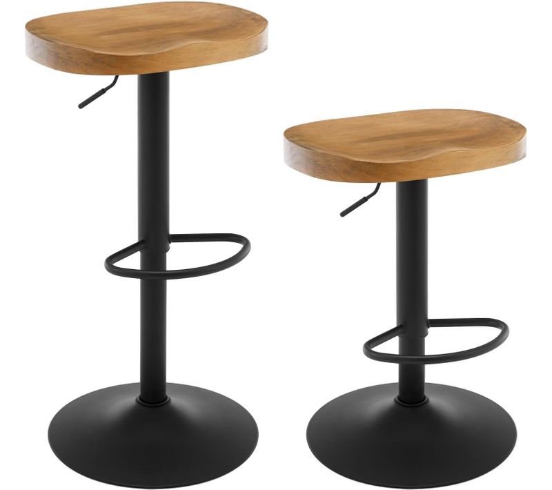 2 X Tabouret Bar Haut, Chaise De Bar, Hauteur Réglable, Pivotant, En Bois, Chêne Foncé