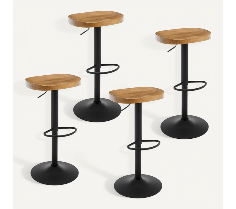 4 X Tabouret Bar Haut, Chaise De Bar, Hauteur Réglable, Pivotant, En Bois, Chêne Foncé