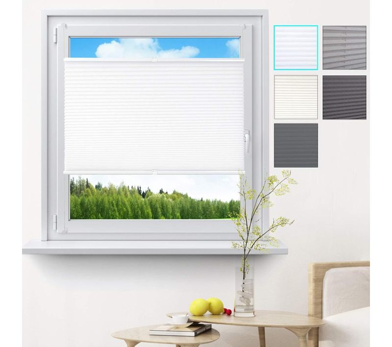 Store Plissé Sans Perçage,store Pour Fenêtre Et Porte,opaque,protection Solaire,85x120cm,blanc(matt)