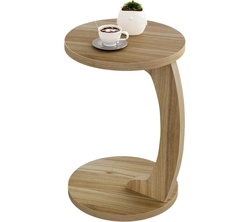 Table D'appoint En Forme De C,Table Basse Ronde,Bout De Canapé,En Mdf,38x55cm,Chêne Clair