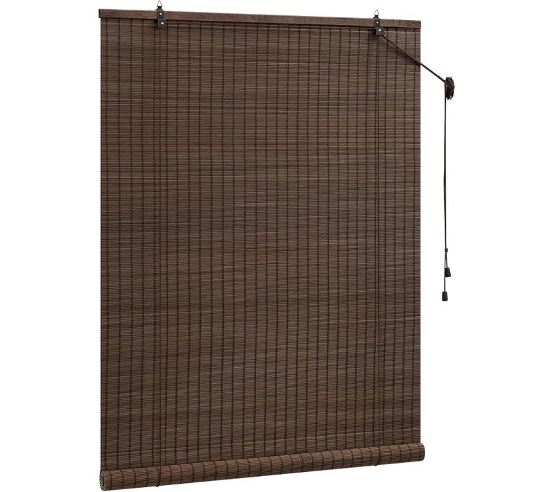 Store Enrouleur,store Vénitien En Bambou,tirage Latéral,store Occultant,marron Foncé,100x220cm