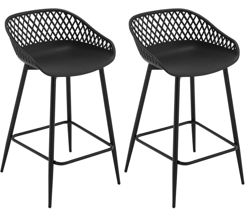 Lot De 2 Tabourets De Bar Haut,Tabourets Extérieur Jardin Avec Siège Plastique,Pieds En Métal,Noir
