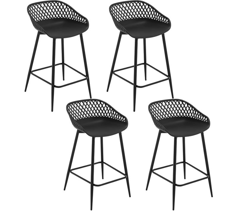 Lot De 4 Tabourets De Bar Haut,Tabourets Extérieur Jardin Avec Siège Plastique,Pieds En Métal,Noir