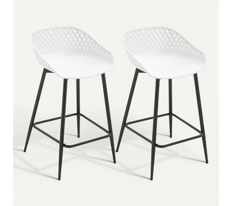 Lot De 2 Tabourets De Bar Haut,Tabourets Extérieur Jardin Avec Siège Plastique,Pieds En Métal,Blanc