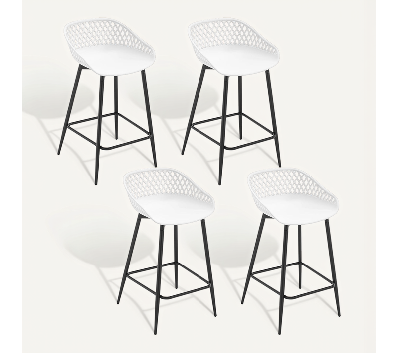 Lot De 4 Tabourets De Bar Haut,Tabourets Extérieur Jardin Avec Siège Plastique,Pieds En Métal,Blanc