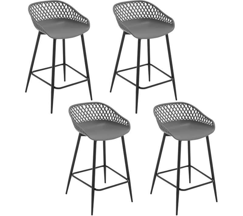 Lot De 4 Tabourets De Bar Haut,Tabourets Extérieur Jardin Avec Siège Plastique,Pieds En Métal,Gris