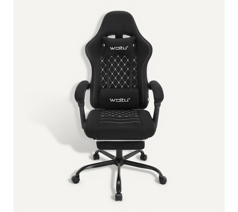 Chaise Gaming Massante,Fauteuil Gamer,Avec Soutien Lombaire Massant,Tissu Technique,Noir+Blanc