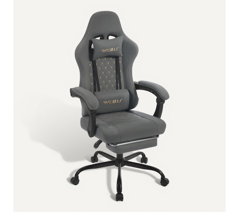 Chaise Gaming Massante,Fauteuil Gamer,Avec Soutien Lombaire Massant,Tissu Technique,Gris+Jaune
