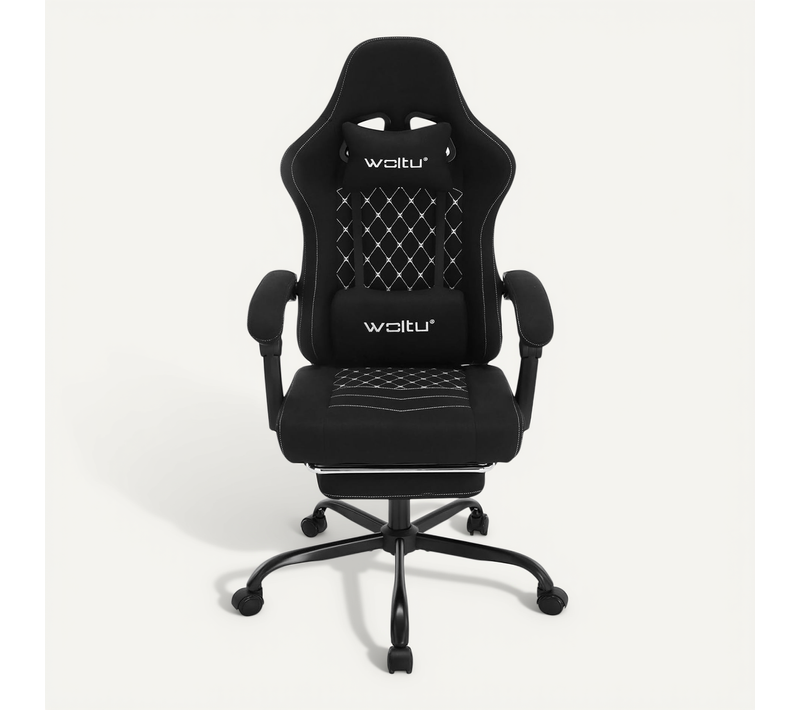 Chaise Gaming Massante,Fauteuil Gamer,Avec Soutien Lombaire Massant,Tissu Maille,Noir+Blanc