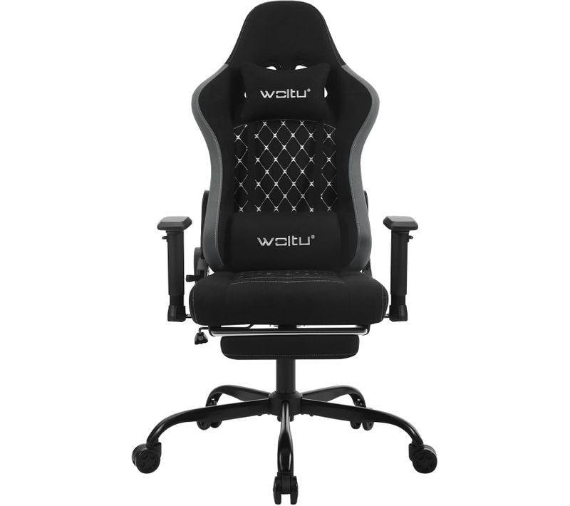 Fauteuil Gaming Massante Avec Coussin Lombaire Massant,chaise Ergonomique,tissu Technique,noir