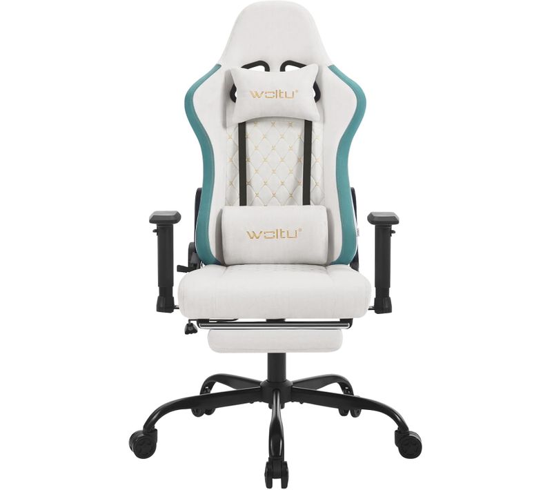 Fauteuil Gaming Massante Avec Coussin Lombaire Massant,Chaise Ergonomique,Tissu Technique,Blanc