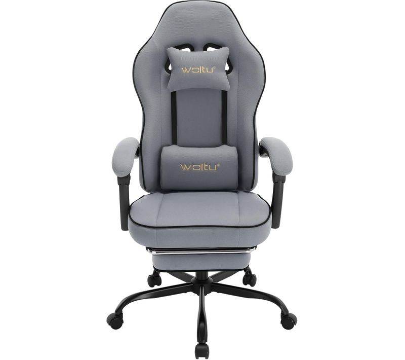 Chaise Gaming,fauteuil Gaming,avec Coussin à Ressorts Ensachés,repose-pieds,tissu Maille,gris