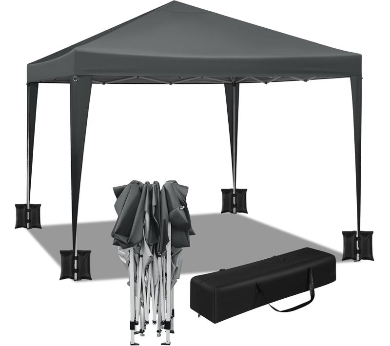 Tonnelle De Jardin Pliante 3x3m, Avec 4 Sacs De Sable, Sac De Transport, Imperméable, Anthracite
