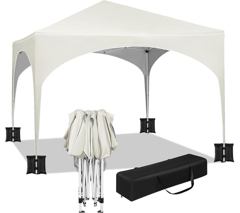 Tonnelle De Jardin Pliante Avec 4 Sacs De Sable,avec Toit En Demi-cercle,imperméable,3x3m Beige