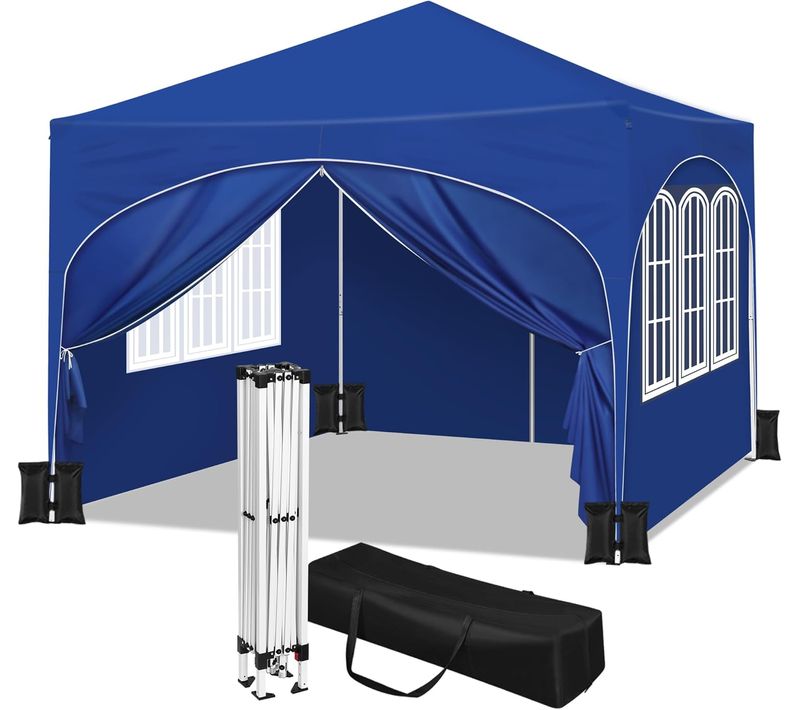 Tonnelle De Jardin Pliante 3x3m-avec 4 Sacs De Sable-4 Parois Latérales-toit En Demi-cercle -bleu