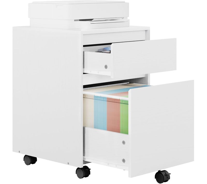 Caisson De Bureau Sur Roulettes, Meuble De Rangement Pour Documents A4, En Bois D'ingénieur Pb,Blanc
