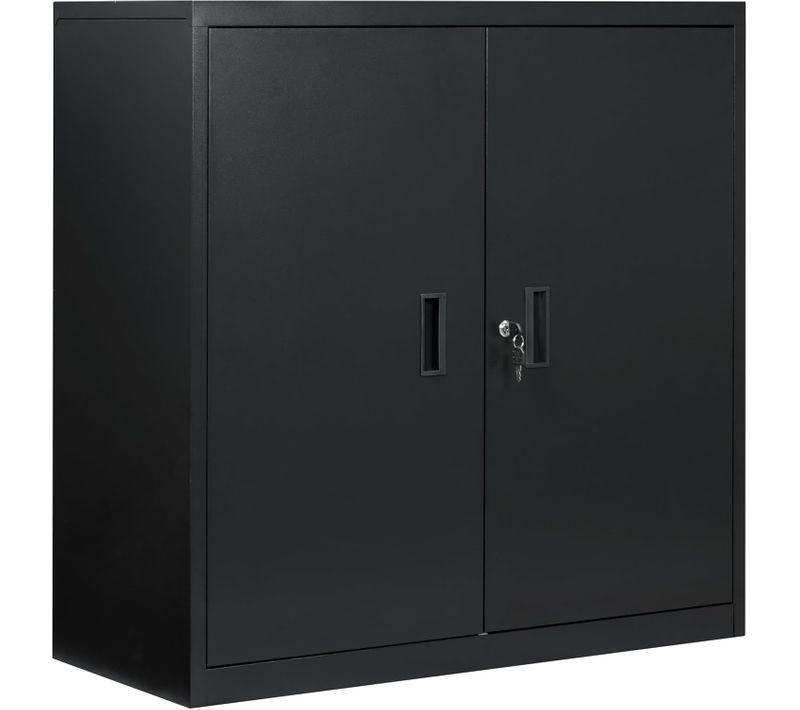 Caisson Bureau, Armoire Bureau Métallique, Verrouillable, Avec Étagère Réglable, 90x40x92cm, Noir