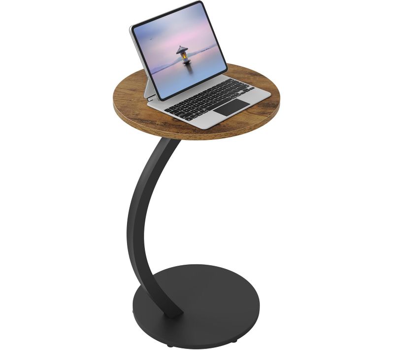 Table D'appoint En Forme C,table Basse Ronde,avec Structure En Métal Et Plateau Mdf,bois Vintage