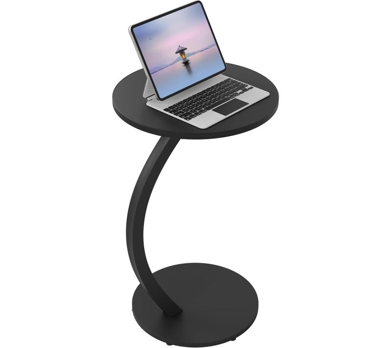 Table D'appoint En Forme C,table Basse Ronde,avec Structure En Métal Et Plateau Mdf,noir