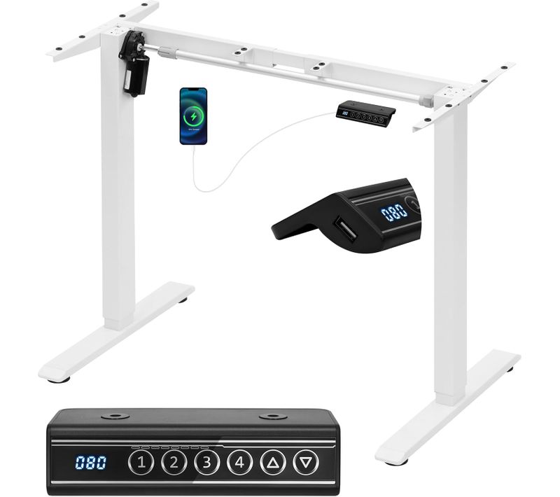 Bureau Assis Debout Électrique, Bureau Réglable En Hauteur, Avec 4 Hauteurs De Mémoire, Blanc