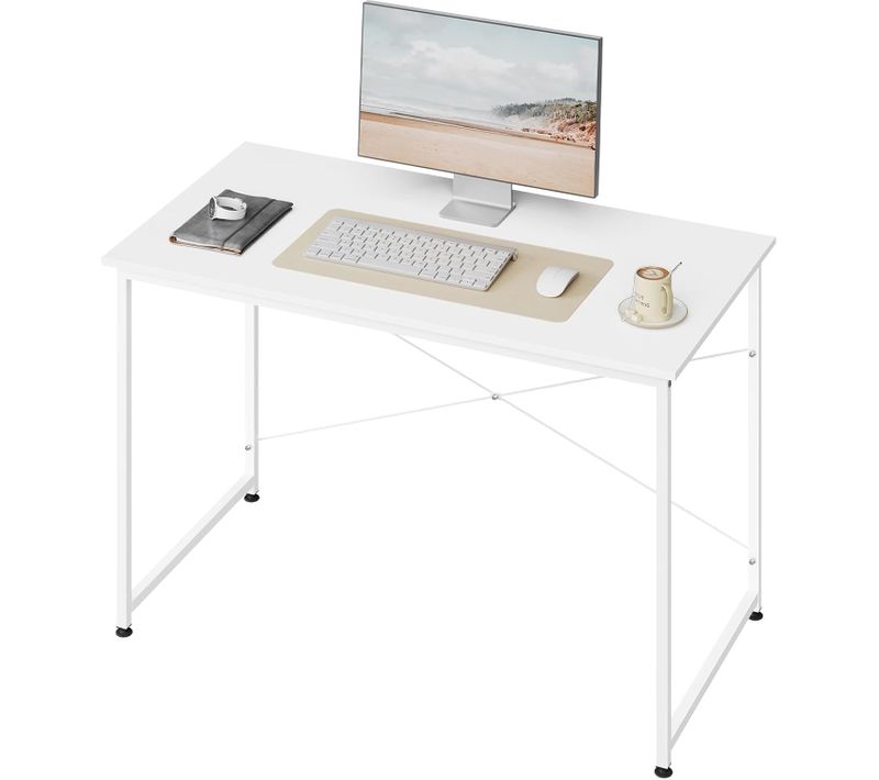 Bureau Informatique,120x60cm, Table De Bureau, Cadre En Métal, En Bois D'ingénierie, Blanc