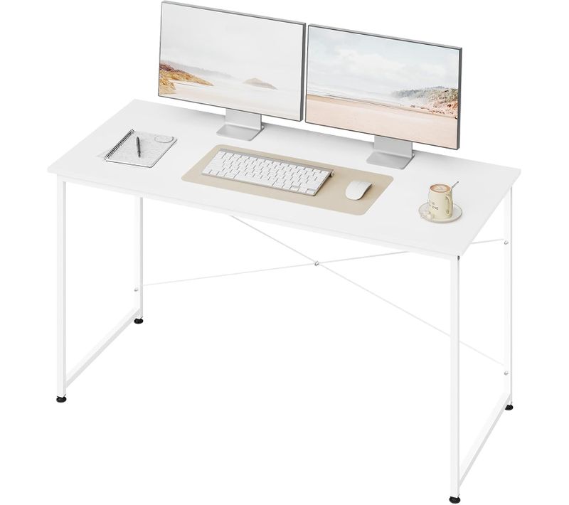 Bureau Informatique,140x60cm, Table De Bureau, Cadre En Métal, En Bois D'ingénierie, Blanc