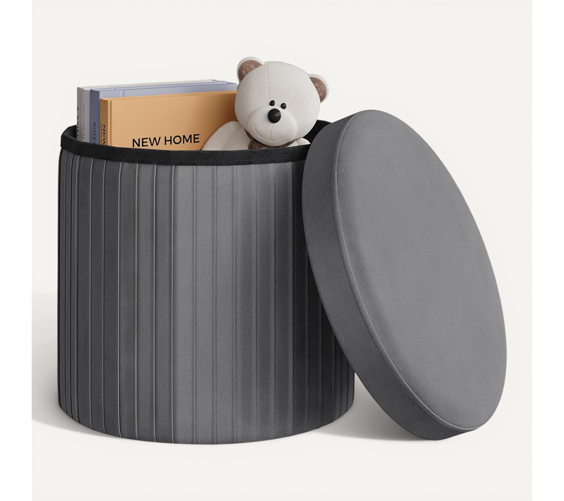 Coffre Pouf Avec Couvercle,rembourré En Velours, Tabouret De Rangement Pliable, Mdf, Gris Foncé