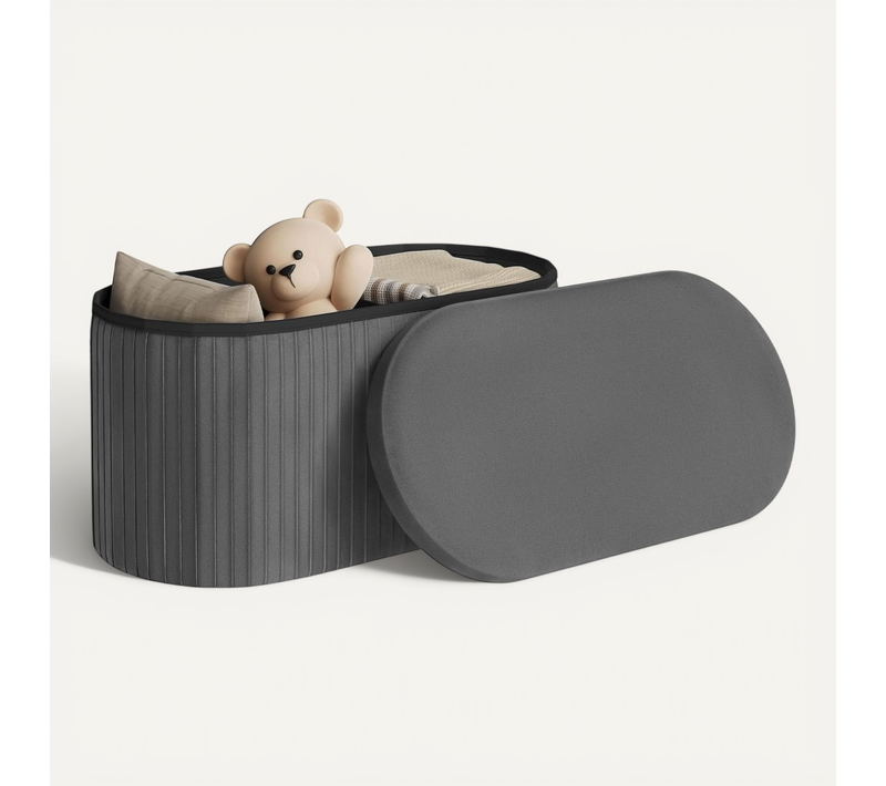 Banc De Rangement, Banc Bout De Lit De 76l, Pliable, Couvercle Amovible, En Velours, Gris Foncé