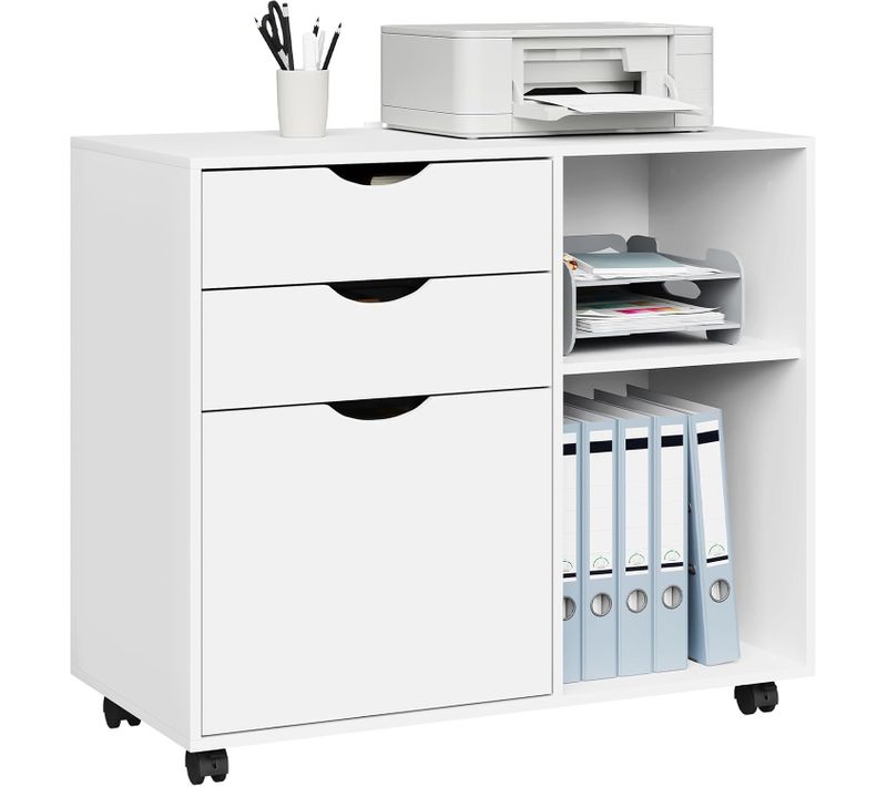 Caisson De Bureau, Armoire à Dossiers Sur Roulettes, En Bois D'ingénierie, 80x39,5x69,5cm, Blanc