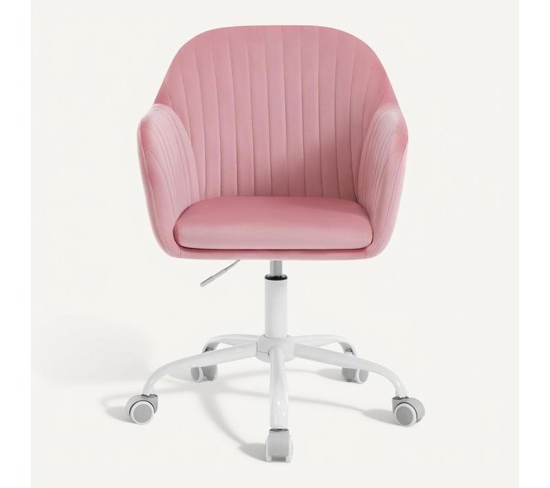 Chaise De Bureau, Ergonomique, Pivotant, Siège Rembourré En Velours, Réglable En Hauteur, Rose