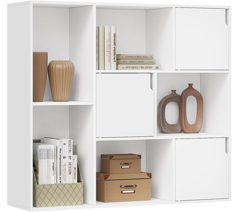 Bibliothèque Étagère De Rangement, Étagère Cube, Avec 8 Casiers Et 3 Portes, 106x30x96cm, Blanc