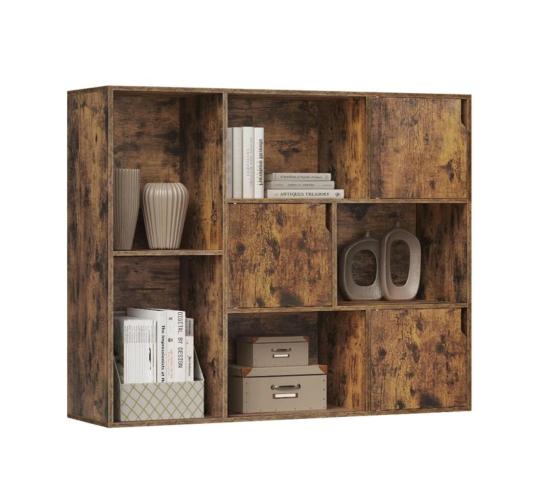 Bibliothèque Étagère De Rangement, Étagère Cube Avec 8 Casiers, Marron Rustique, 106x30x96cm