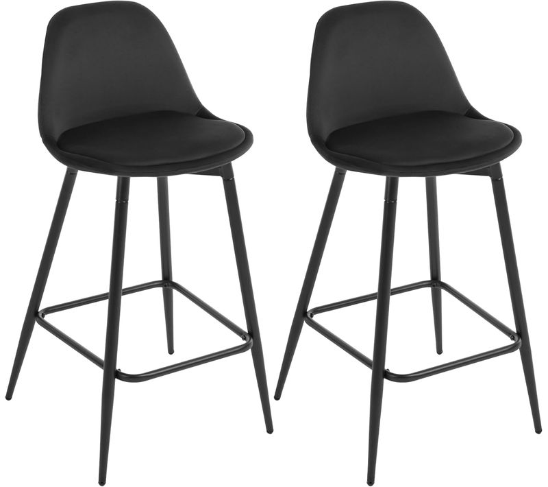 Lot De 2 Tabourets De Bar, Avec Dossier Et Repose-Pieds, Rembourré En Velours, Cadre En Métal, Noir