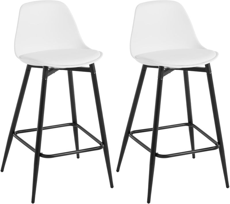 Lot De 2 Tabourets De Bar,avec Dossier Et Repose-pieds,siège Rembourré En Pp,cadre En Métal,blanc
