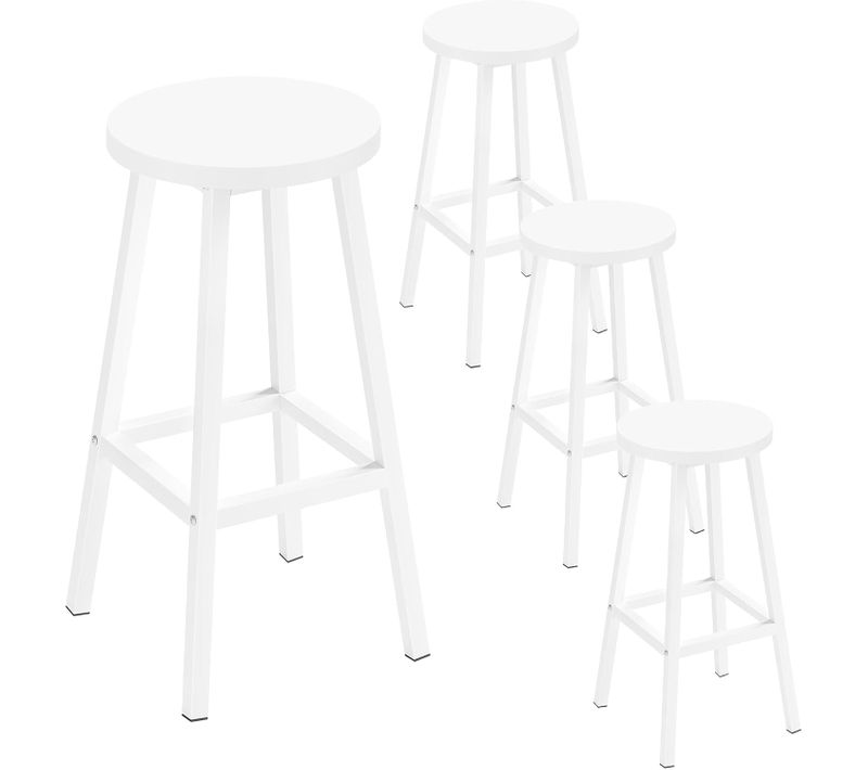 Lot De 4 Tabouret De Bar, Chaise Haute Cuisine, Siège En Bois D'ingénierie, Structure En Métal,Blanc