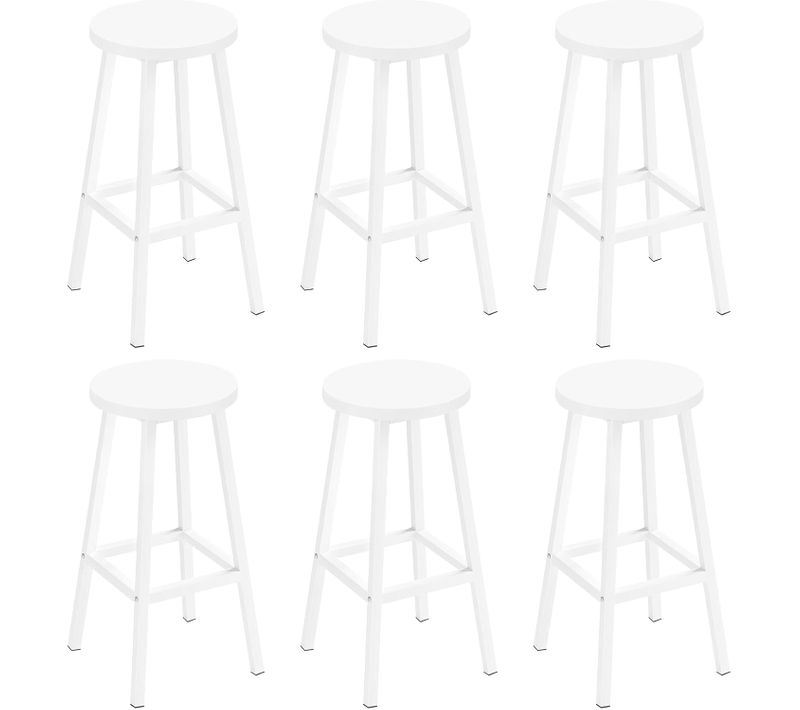 Lot De 6 Tabouret De Bar, Chaise Haute Cuisine, Siège En Bois D'ingénierie, Structure En Métal,Blanc