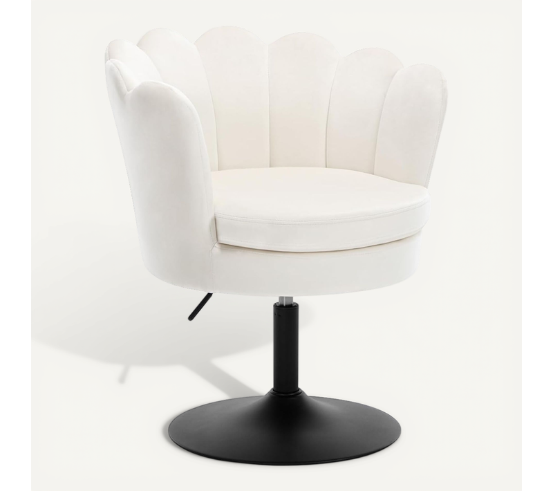 Chaise De Coiffeuse, Fauteuil Rembourré En Forme De Fleur, Pivotante 360°, Hauteur Réglable, Crème