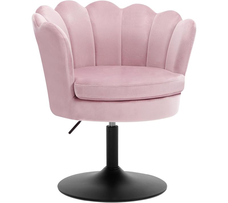 Chaise De Coiffeuse, Fauteuil Rembourré En Forme De Fleur, Pivotante 360°, Hauteur Réglable, Rose