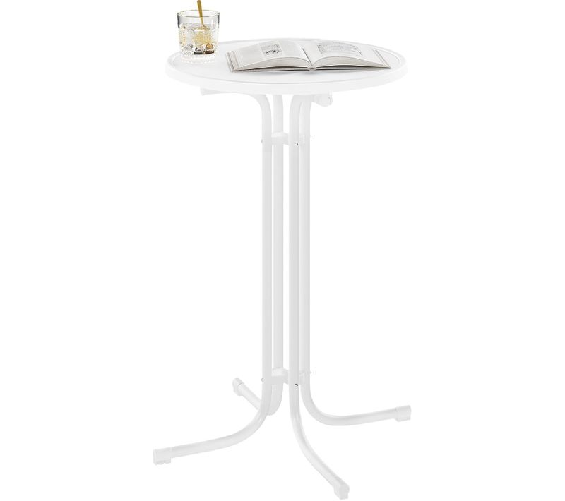Table Haute Pliante, Table Bar Ronde, Avec Housse Ф70 X 110cm, Plateau En Bois D'ingénierie, Blanc