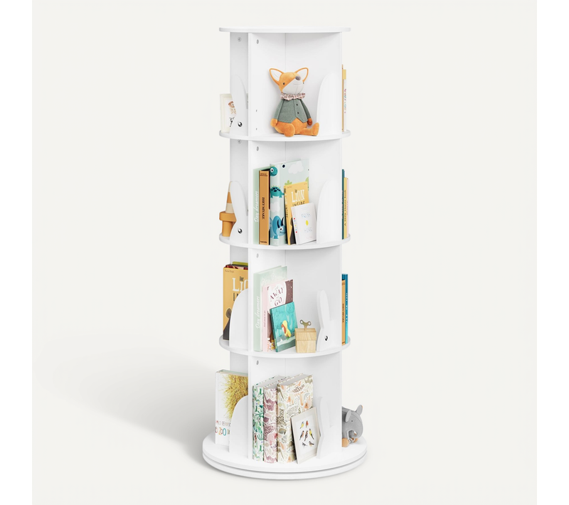 Bibliothèque Pour Enfants, Étagère Pivotante à 4 Niveaux, Étagère De Rangement Autoportante,blanche