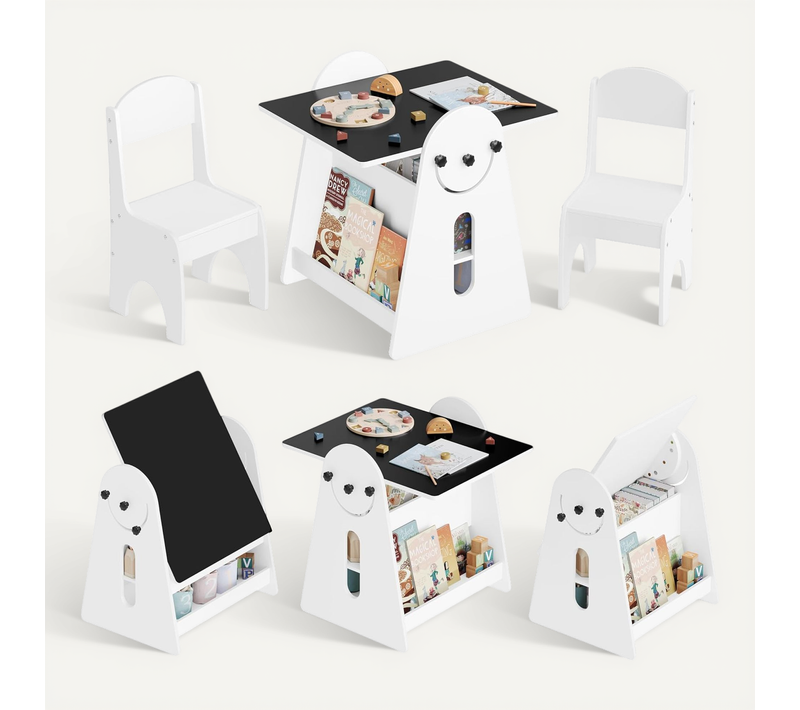 Table Enfant Avec 2 Chaises, Ensemble De Table Et Chaises Pour Enfants, Avec Plateau Pivotant,blanc