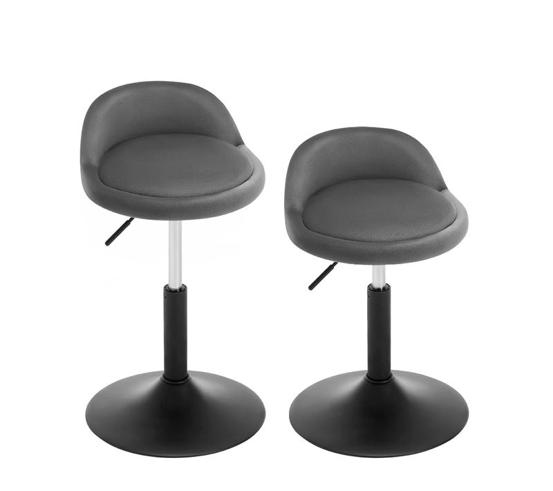 Lot De 2 Chaise Pivotante, Hauteur Réglable 42,5-58cm, En Velours, Gris Foncé