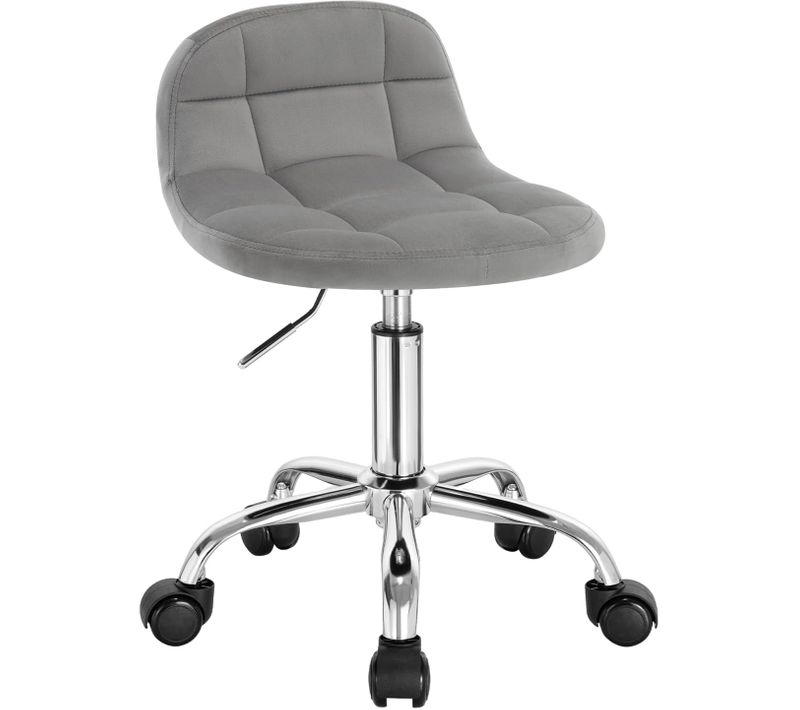 Tabouret De Bureau, Tabouret Coiffeuse En Velours, Pivotant, Hauteur Réglable, Gris Clair