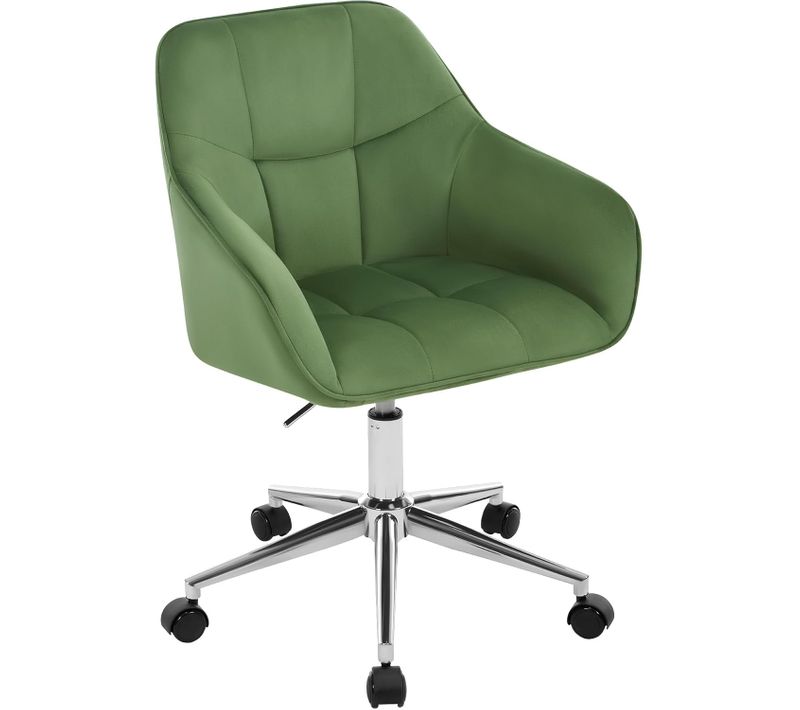 Chaise Bureau, Pivotante, Rembourré En Velours, Hauteur Réglable, Vert