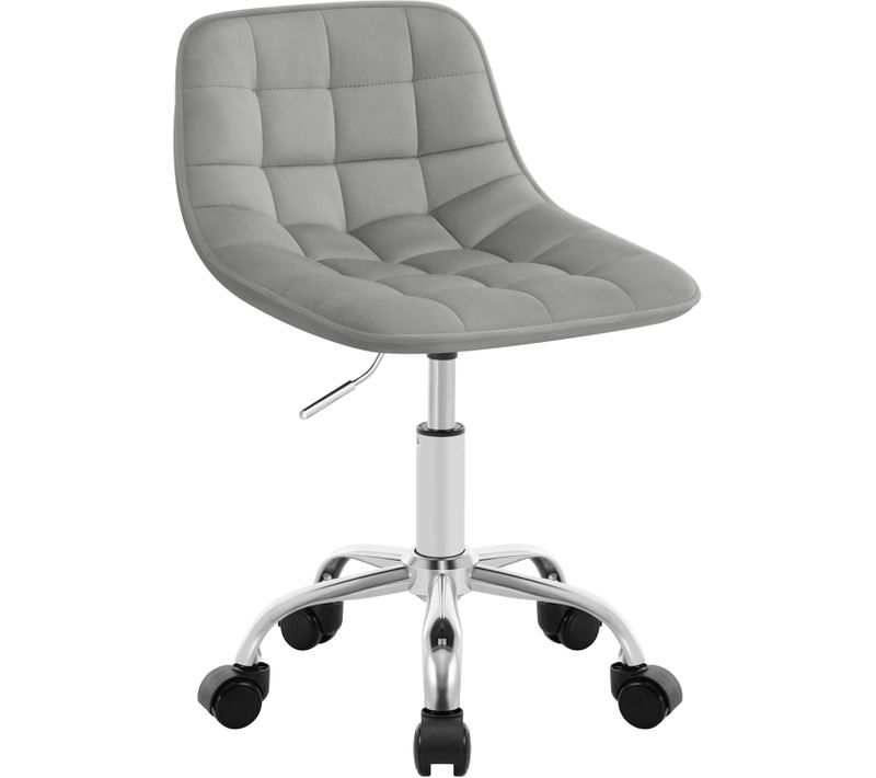 Chaise Bureau, Tabouret Coiffeuse, Pivotante, Hauteur Réglable, Rembourrée En Velours, Gris Clair