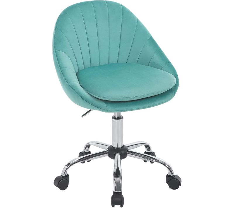 Chaise Bureau,Chaise Coiffeuse Rembourré Avec Double Coussin,Hauteur Réglable,En Velours,Turquoise