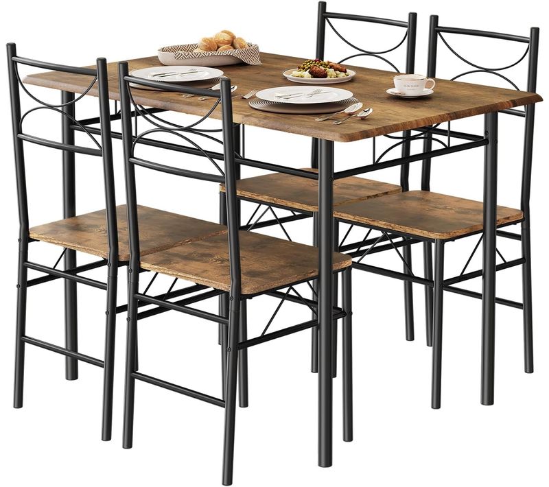 Table à Manger Avec 4 Chaises, Ensemble Table Et 4 Chaises , En Mdf Et Métal, Marron Rustique + Noir